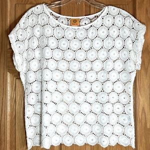 Ruby Road white eyelet lace, cap sleeve cotton top, Women's 16